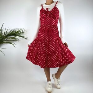 Vintage Y2K Twee Pin Up Red & White Polka Dot A Line Midi Dress / Size: Large